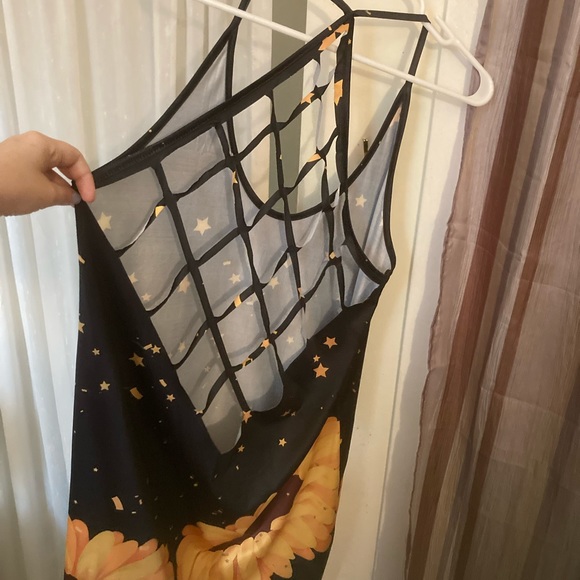 Backless Tank Top Dress. Black with Sunflowers. - Picture 2 of 2